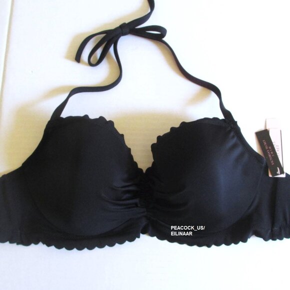 36DDD VICTORIAS SECRET SWIM Demi Ruffle Bikini Top Halter Black nwt - Picture 6 of 8